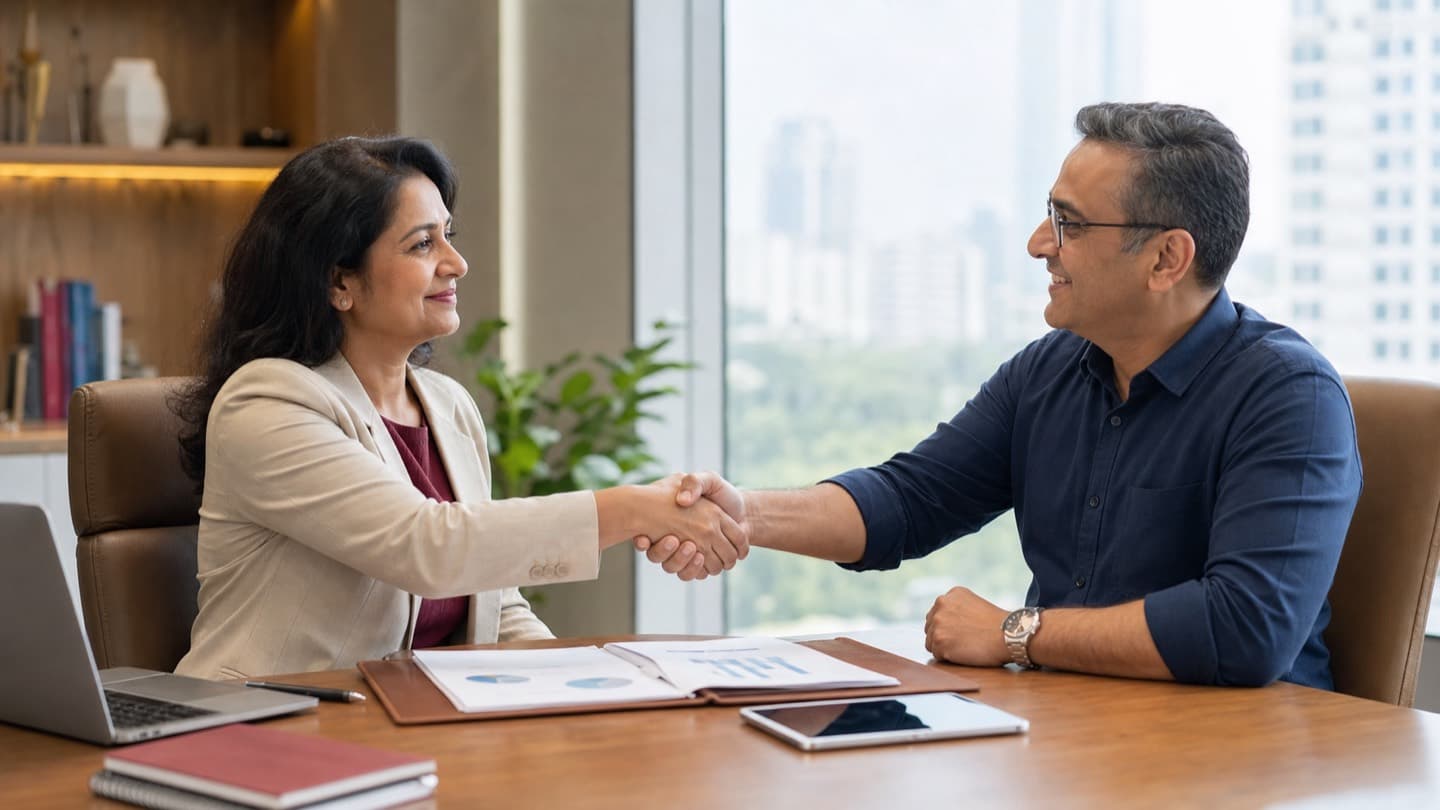 Indian advisor and client concluding a goal-planning session